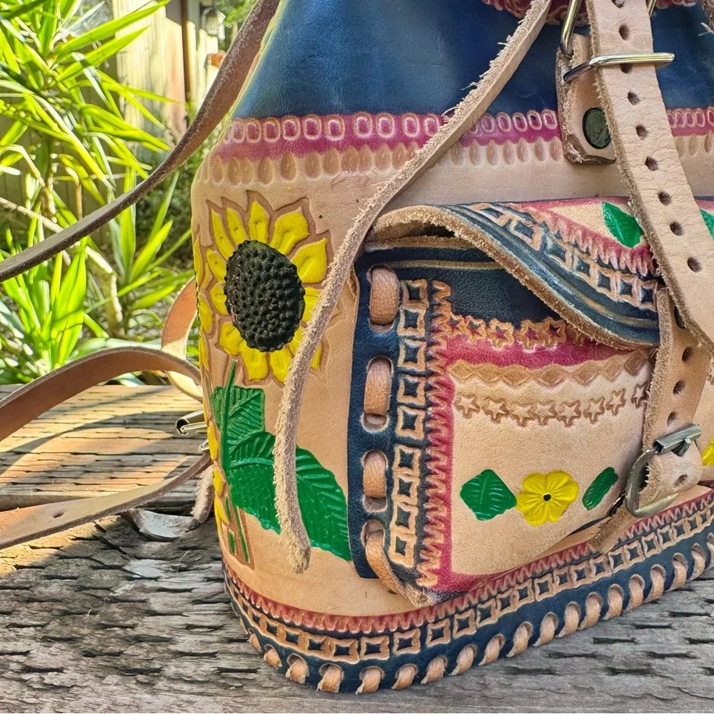 Leather Embossed and Hand-painted Artisan Backpack